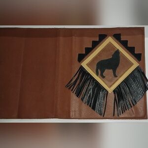 Tribal Leather Portfolio with Wolf and Fringe Design, Handmade in Chippewa, New